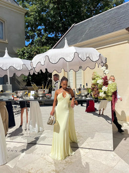 Vestido Comprido Amarelo com Folhos