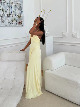 Vestido Comprido Amarelo com Folhos