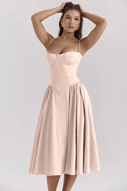 Vestido Midi Floral com Corpete — Rosa