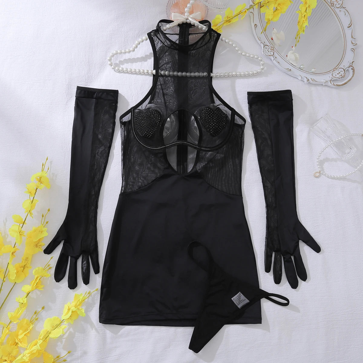 Conjunto de Lingerie com Decote em V — 3 Peças