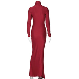 Vestido Comprido de Gola Alta com Atacadores