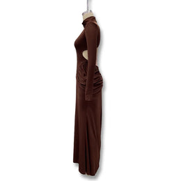 Vestido Comprido de Malha com Gola Alta e Costas Descobertas