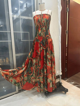 Vestido Comprido Plissado sem Alças