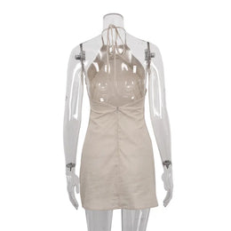 Vestido Curto de Linho com Decote Halter