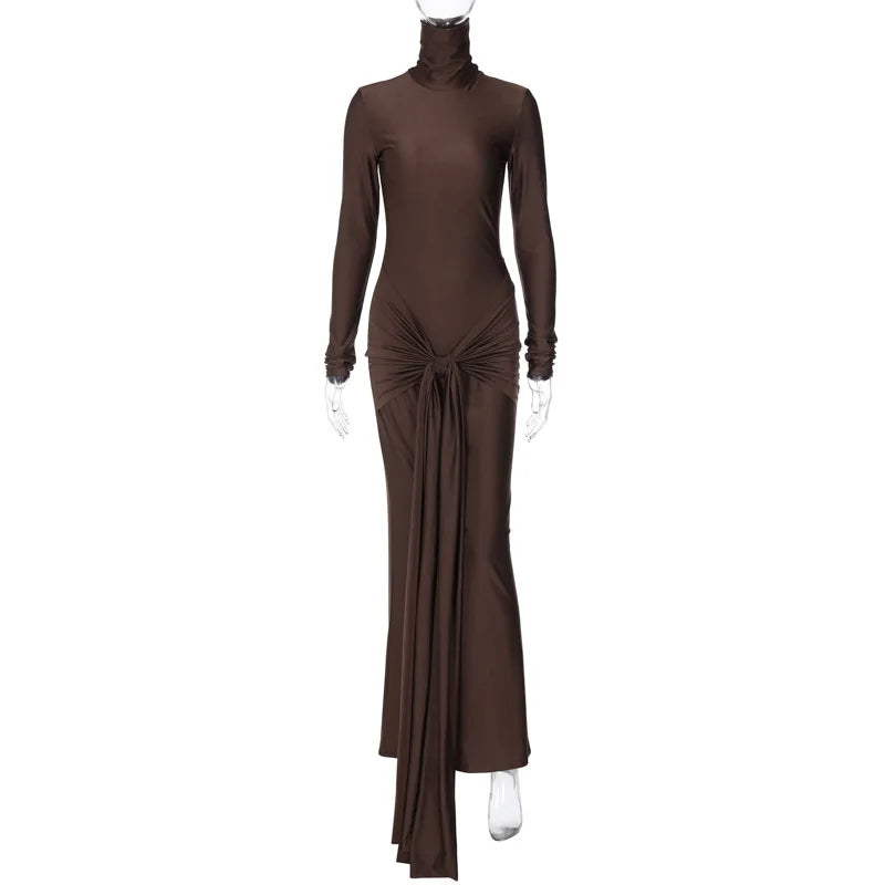 Vestido Comprido de Gola Alta com Atacadores