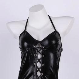 Conjunto de Lingerie com Efeito Couro e Renda