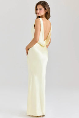 Vestido Comprido Acetinado com Costas Descobertas — Amarelo