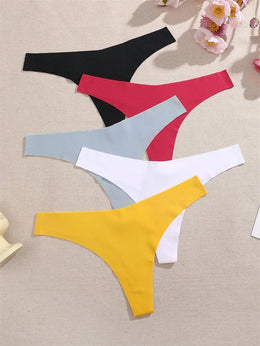 Kit de 5 Tangas em V de Seda Gelo Lisa