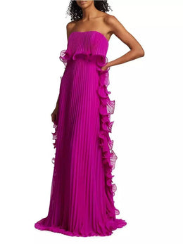 Vestido Comprido sem Alças com Folhos