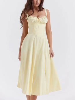 Vestido Midi Floral com Corpete e Fenda — Modelo B