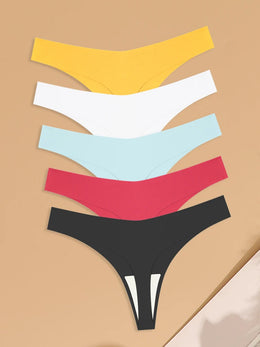 Kit de 5 Tangas em V de Seda Gelo Lisa