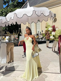 Vestido Comprido Amarelo com Folhos