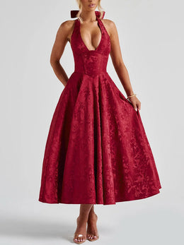 Vestido Comprido com Laço e Corpete