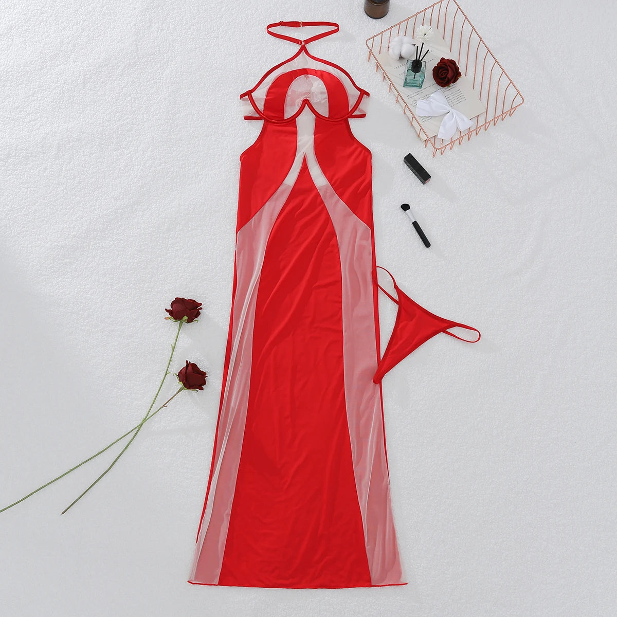 Vestido Comprido com Decote Halter e Costas Descobertas — Vermelho