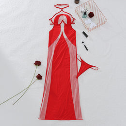 Vestido Comprido com Decote Halter e Costas Descobertas — Vermelho