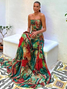 Vestido Comprido Plissado sem Alças