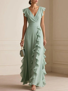Vestido Comprido de Festa com Folhos