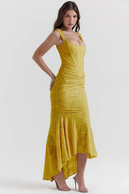 Vestido Comprido sem Alças com Corpete Jacquard