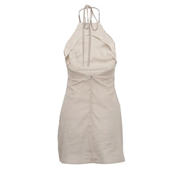 Vestido Curto de Linho com Decote Halter