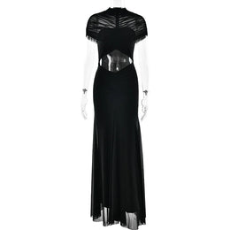 Vestido Comprido Franzido em Tule