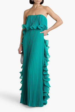 Vestido Comprido sem Alças com Folhos
