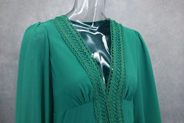 Vestido Comprido com Folhos e Manga Comprida