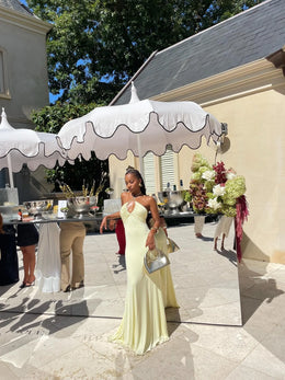 Vestido Comprido Amarelo com Folhos