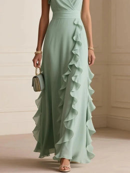 Vestido Comprido de Festa com Folhos