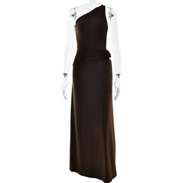Vestido Comprido de Um Ombro com Costas Descobertas