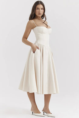 Vestido Midi Floral de Cintura Alta — Modelo A