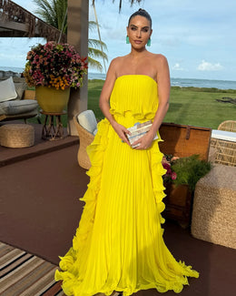 Vestido Comprido sem Alças com Folhos