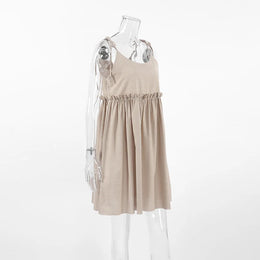 Vestido Curto em Linho com Atacadores