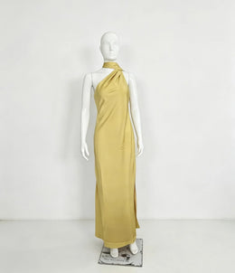Vestido Comprido Acetinado com Costas Descobertas — Modelo Multicolorido