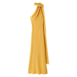 Vestido Comprido Acetinado com Costas Descobertas — Modelo Multicolorido