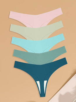 Kit de 5 Tangas em V de Seda Gelo Lisa