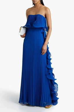 Vestido Comprido sem Alças com Folhos