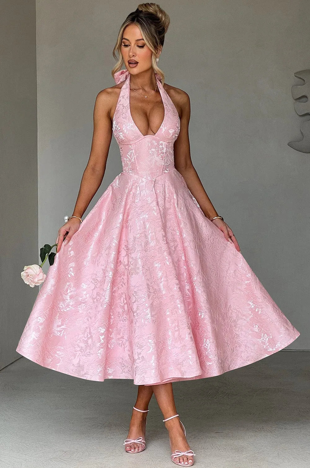Vestido Comprido com Laço e Corpete