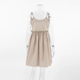 Vestido Curto em Linho com Atacadores