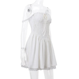 Vestido Curto Branco com Corpete de Renda