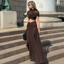 Vestido Comprido Franzido em Tule