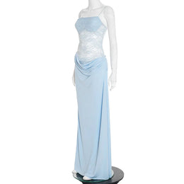 Vestido Comprido de Um Ombro com Renda