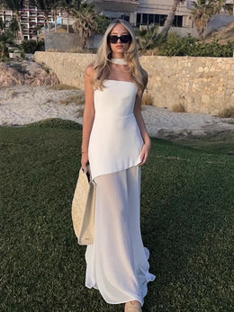 Vestido Comprido sem Alças com Tule