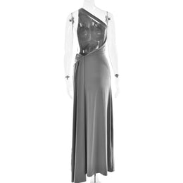 Vestido Comprido de Um Ombro com Costas Descobertas