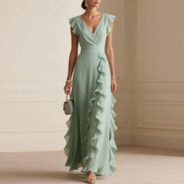 Vestido Comprido de Festa com Folhos