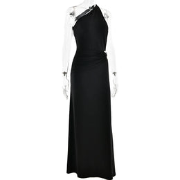 Vestido Comprido de Um Ombro com Costas Descobertas