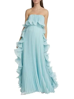 Vestido Comprido sem Alças com Folhos