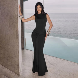 Vestido Comprido sem Mangas com Costas Descobertas