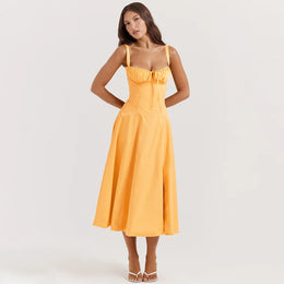 Vestido Midi Floral com Corpete e Fenda — Modelo B