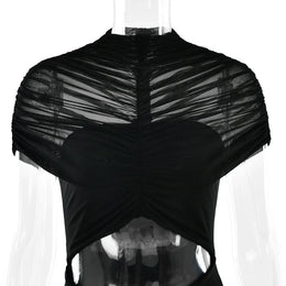Vestido Comprido Franzido em Tule