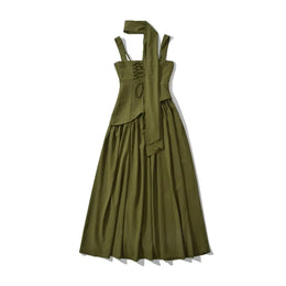 Vestido Comprido com Corpete, Laço e Fenda